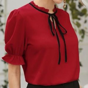 Gorgeous new bright red tie collar blouse
